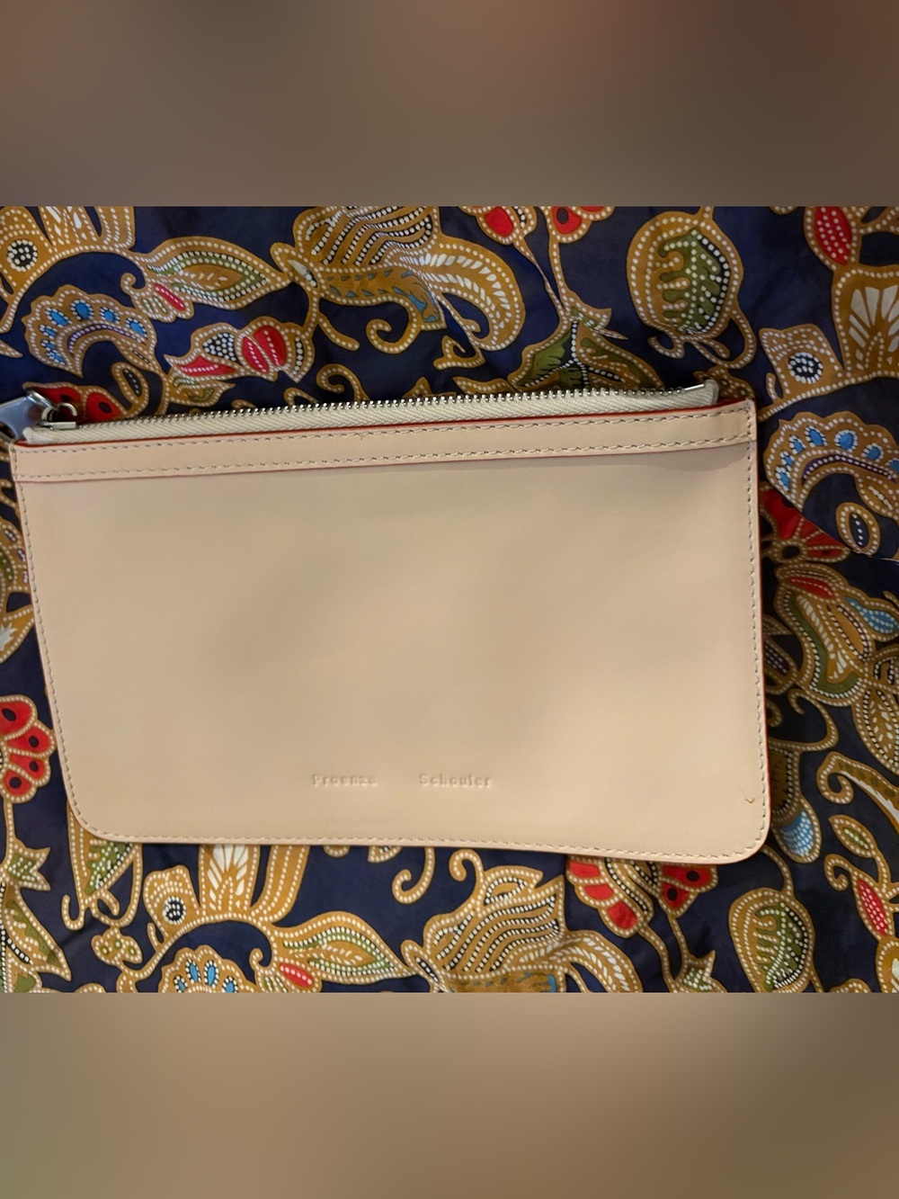 Proenza Schouler Cream Leather Wristlet Clutch with Red Trim